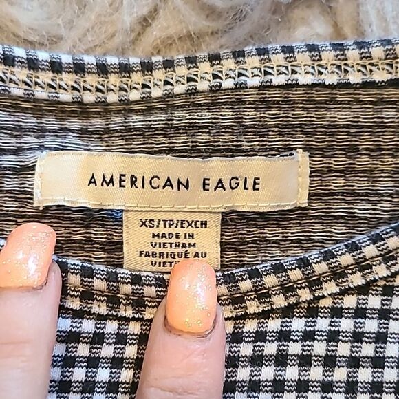 American eagle‎ outfitters womens black and white plaid cropped tshirt - Picture 2 of 5